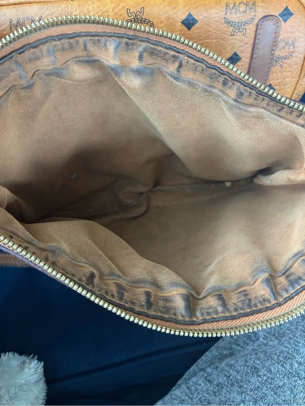 MCM Cognac Logo Visetos Tote with Brown Trim - Picture 7 of 8
